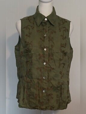Carole Little Vintage Sleeveless Botton Down Blouse